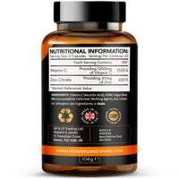 Vitamin C 1200mg and Zinc 40mg per Daily Serving - 120 High Strength Vegan Capsules with Ascorbic Acid - 2 Month Supply - Made in The UK by Howard & James