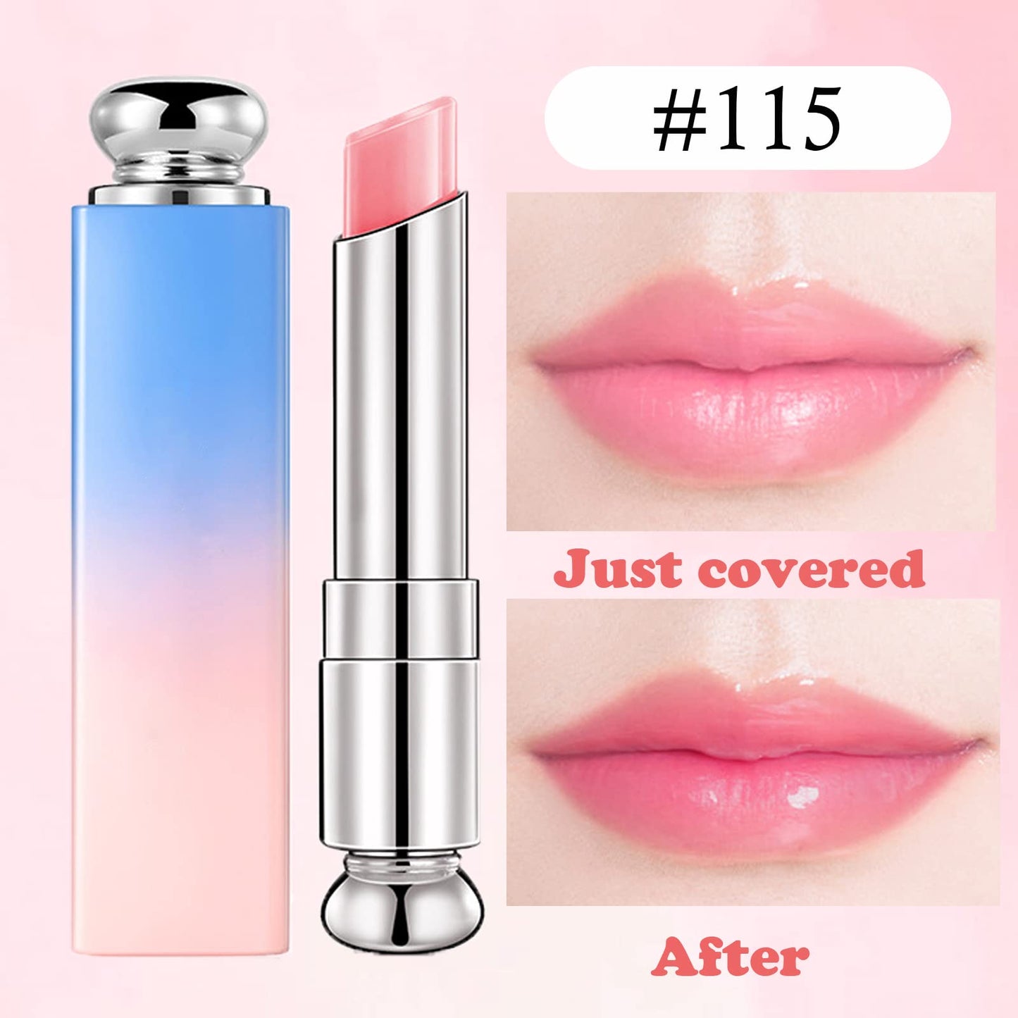 GEEWHILE Tinted Lip Balm Moisturizing Lip Gloss Colour Changing Lip Balm, Long lasting Natural Moisturizing Lip Oil Pink Lip Balm, Natural Lip Protection.Non-Stick Lipstick for Lip Repair (#115)