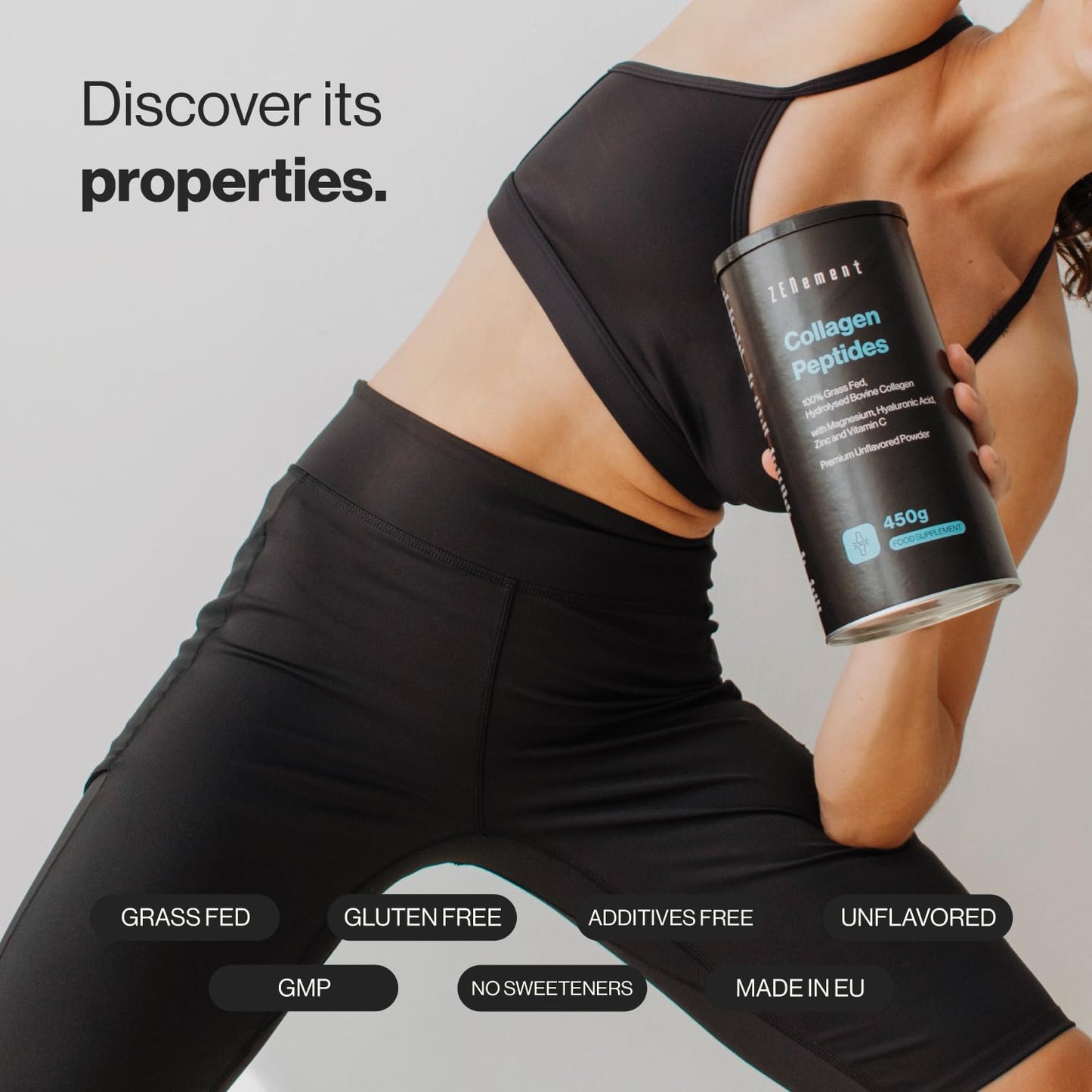 Zenement Collagen Peptides - Hydrolysed Collagen Powder (Type I, III) from Grass-fed Cattle - with Magnesium, Hyaluronic Acid, Zinc, and Vitamin C - Unflavoured - High Solubility - 450g