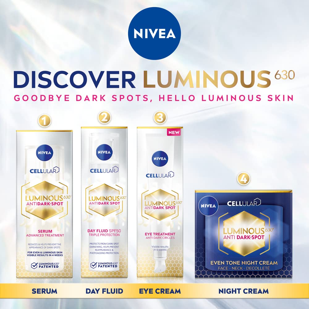 NIVEA Cellular LUMINOUS 630 Anti-Dark Spot Even Tone Night Cream (50ml), Hydrating Face Cream for Women, Recharges Skin and Reduces the Appearance of Dark Spots