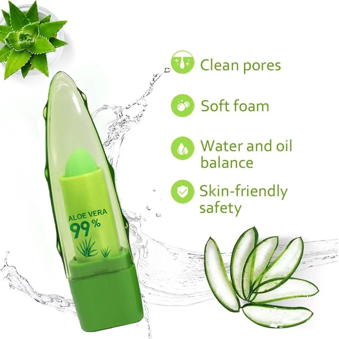 Generic Aloe Vera Lipstick, Aloe Vera Lip Balm, Moisturizing Crystal Jelly Lipsticks, Organic Color Change Lipstick, Long Lasting Nutritious Lip Balm, Magic Temperature Lip Gloss for All Ages (1)