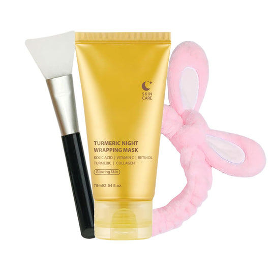 Turmeric Collagen Night Wrapping Mask,Kojic Acid Turmeric Overnight Wrapping Peel Off Mask with Brush - Nourishes dull, Uneven skin
