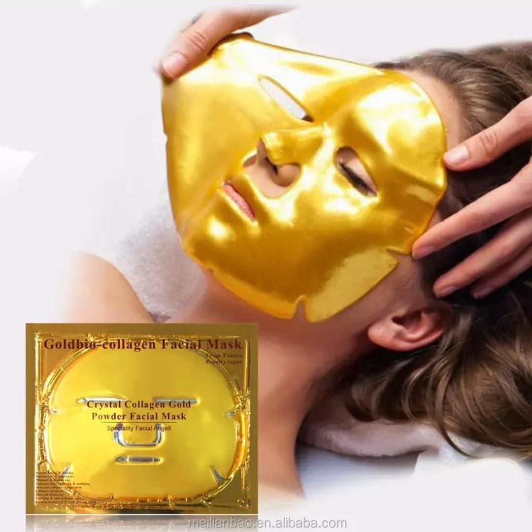 OVALA 5 x Gold Face Mask 24k Gold Crystal Gel Collagen Facial Masks, Treatment Deep Moisturizing Facial Masks For Anti Aging Puffiness Skincare Anti Wrinkle Tighten Skin