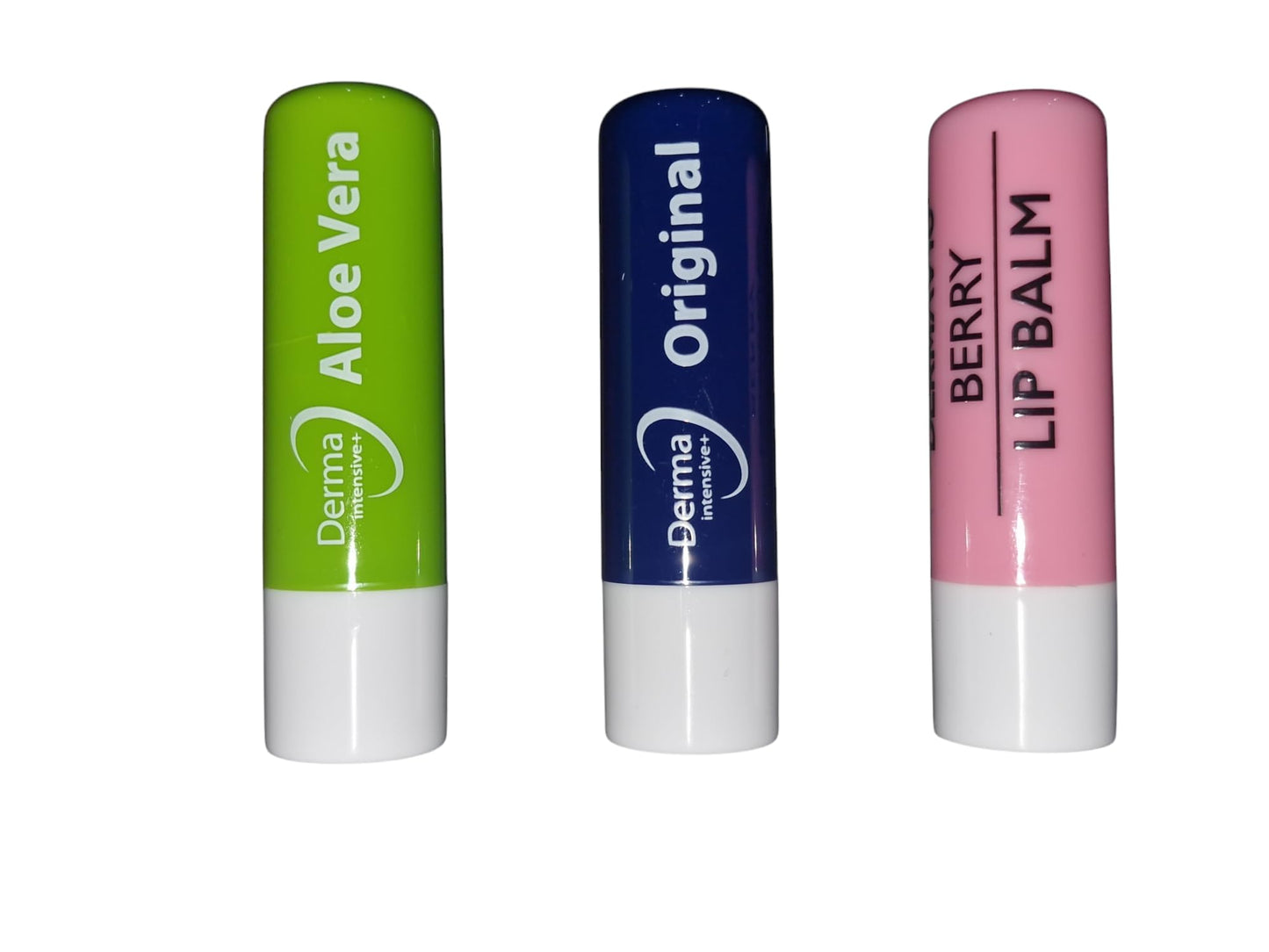 Generic Derma Intensive Travel-Size Lip Balm Trio Set 4.8g – Original, Aloe Vera & Berry – Keeps Lips Soft, Smooth, and Hydrated All Day