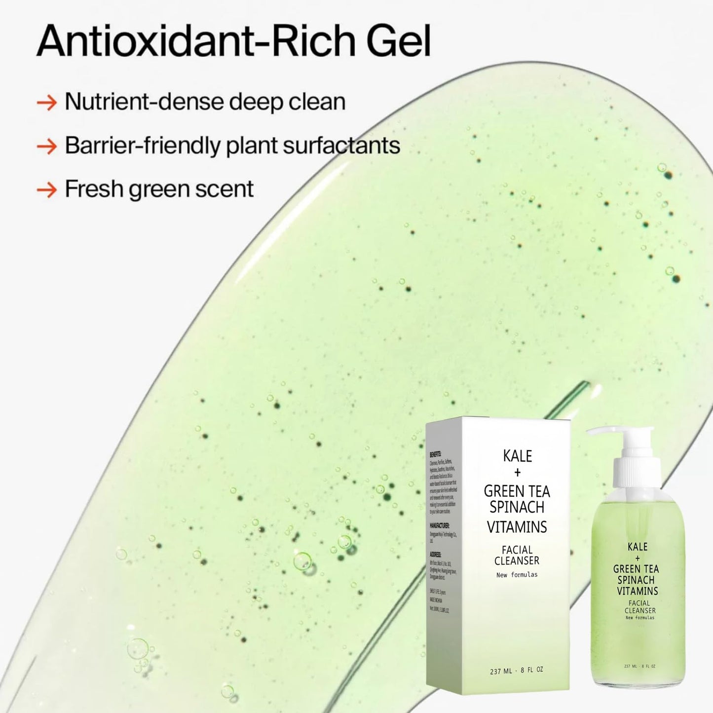 SingHao Kale + Green Tea Face Cleanser,Kale and Green Tea Spinach Vitamin Cleanser,Green Tea Foam Cleanser,Natural Face Wash for Deep Cleansing,Green Tea Age Prevention Cleanser,Gentle Facial Cleanser