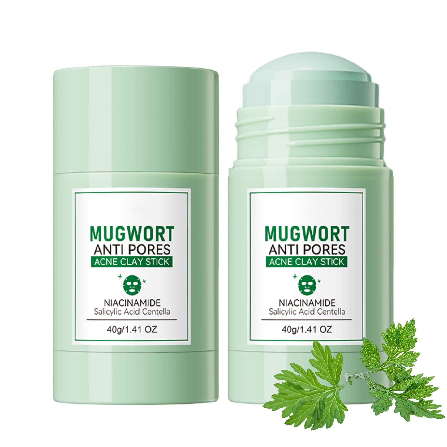 TBeautfave 2 Pack Mugwort Clay Mask Stick, Mugwort Acne Face Masks Skincare, Organic Clay Face Mask Stick, Mugwort Mud Mask Stick, Green Mask Stick, Blackhead Remover, Shrink Pores