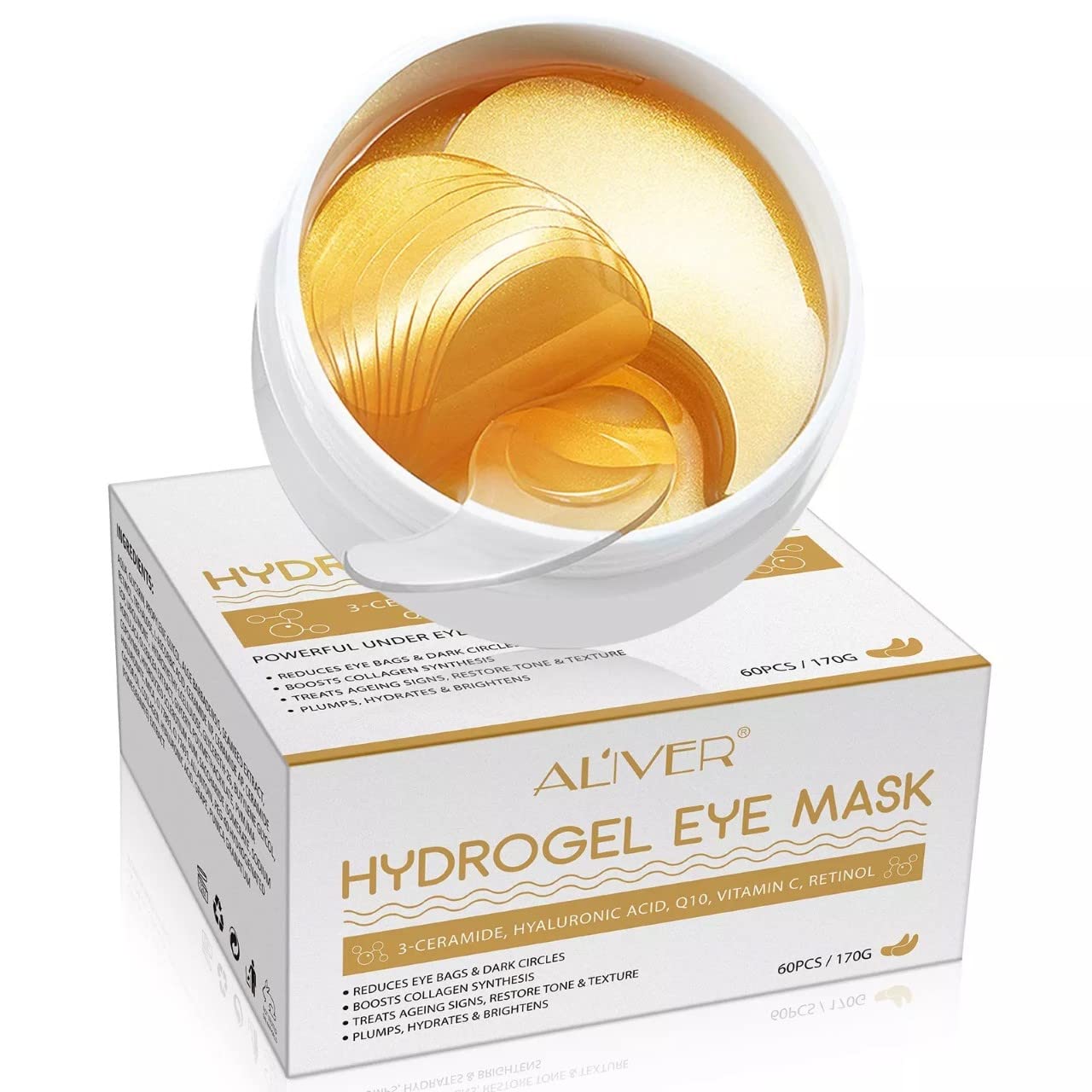 Generic Hydrogel Collagen Under Eye Masks, Under Eye Patches for Dark Circles & Bags, 24K Gold Cooling Gel Pads, Fine Wrinkles, Hydrating, Deep Moisturizing Improves Elasticity, 60 PCS