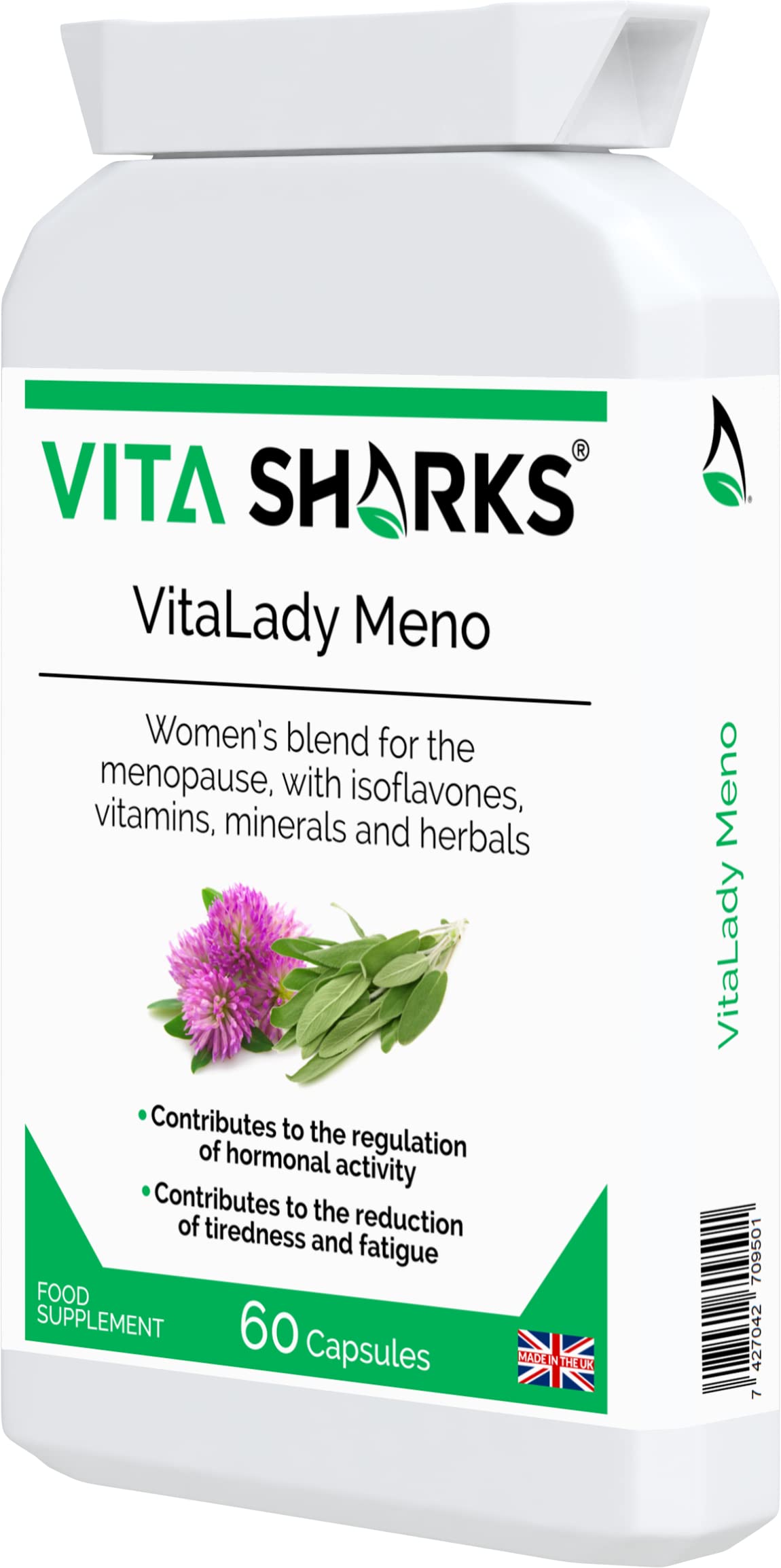 Vita Sharks VitaLady Meno for Natural Relief & Support of Menopause Symptoms & Hot Flashes, with 13 Potent Kosher Vegan Herbal Ingredients Including B6, Zinc & Isoflavones