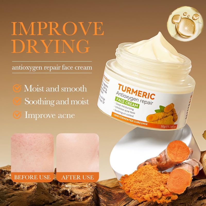 Turmeric Face Cream, Aanti Aging Cream For Radiant and Glowing Skin, Reduce Dark Spots & Hyperpigmentation, Refining Pores, Anti Ageing Moisturiser Cream for Women & Men - Brightening (Turmeric)