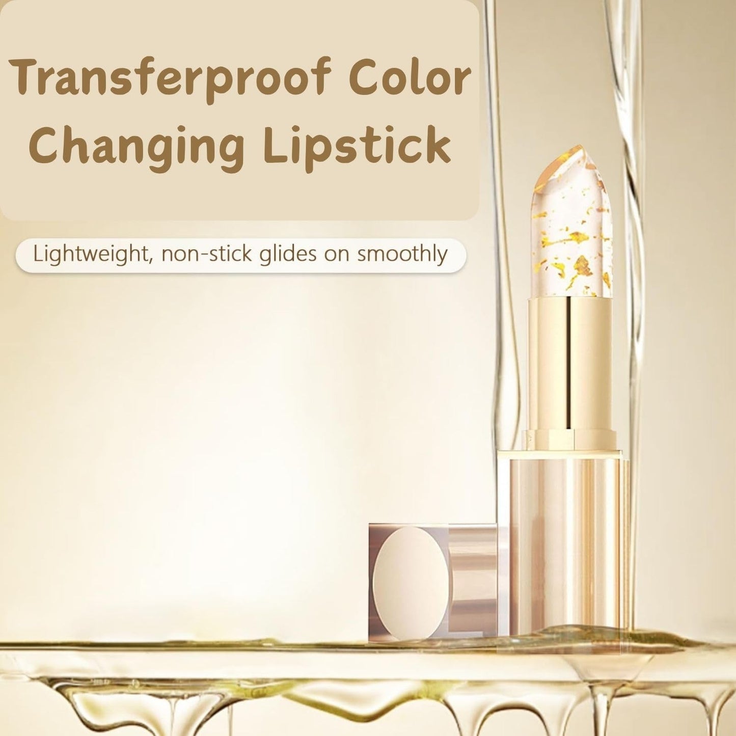 SHEBEEDO Transferproof Color Changing Lipstick,24H Long Lasting Moisturizing Glossy Lip Gloss,Color Changing Lipstick with Gold Foil Crystal Shine, Deep Nourishment Balm