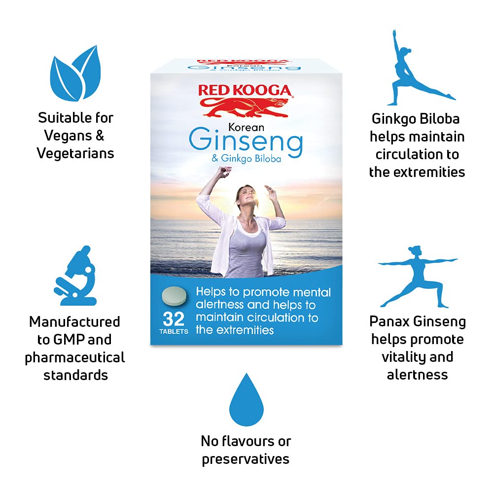 Red Kooga Ginseng Multivitamins and Minerals, with Vitamins B2, B6 and 12 and Niacin, Zinc and Iron, Pack of 32 Tablets