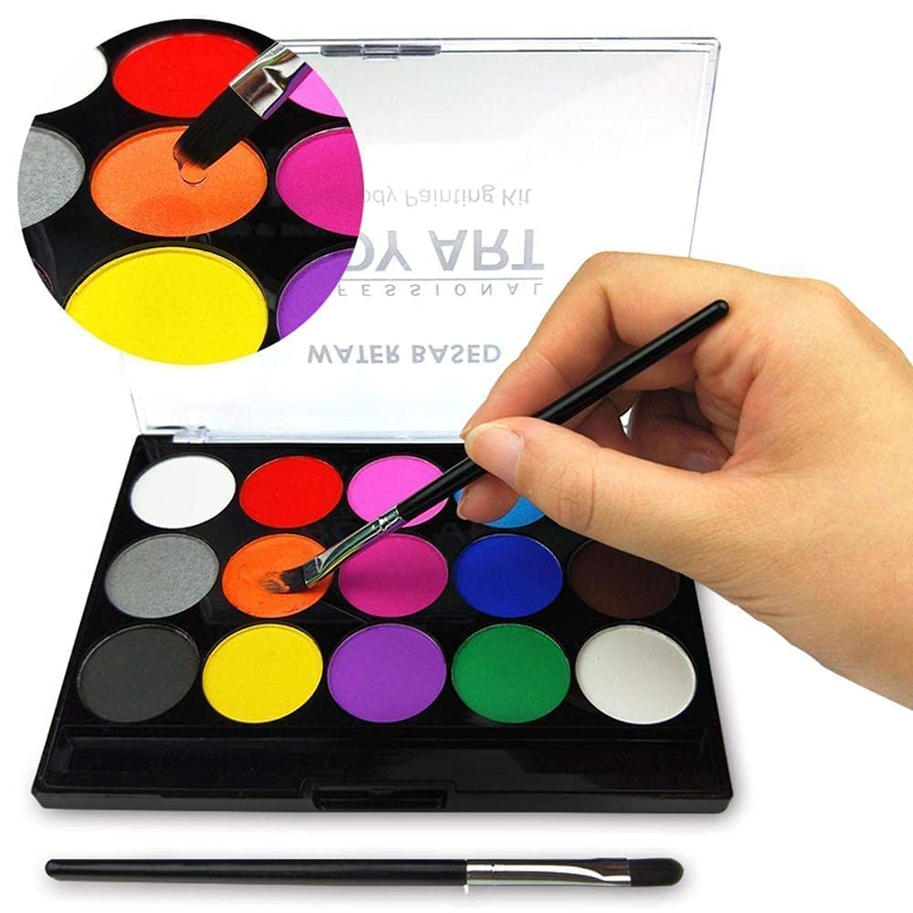Generic Face Paint Kit for Kids 15 colour Professional with 18 stencils and 2 brushers, 2-4 years ,4-14 an adults