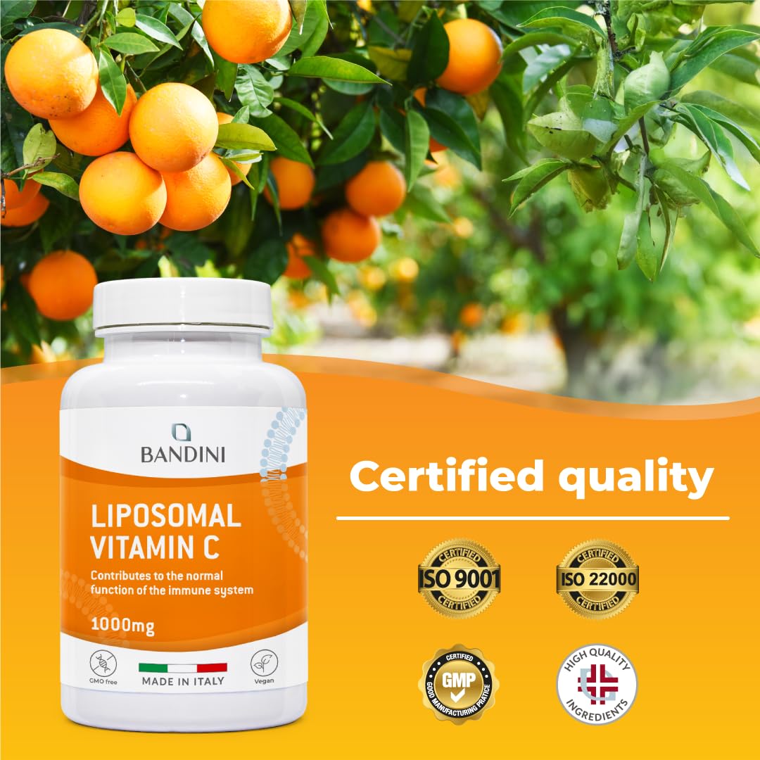 BANDINI Bandini® Liposomal Vitamin C | High Strength Ascorbic Acid Capsules, High Absorption & Bioavailability | Immunity, Energy, Skin Support - Boosts Collagen & Reduces Fatigue (180 Count (Pack of 1))