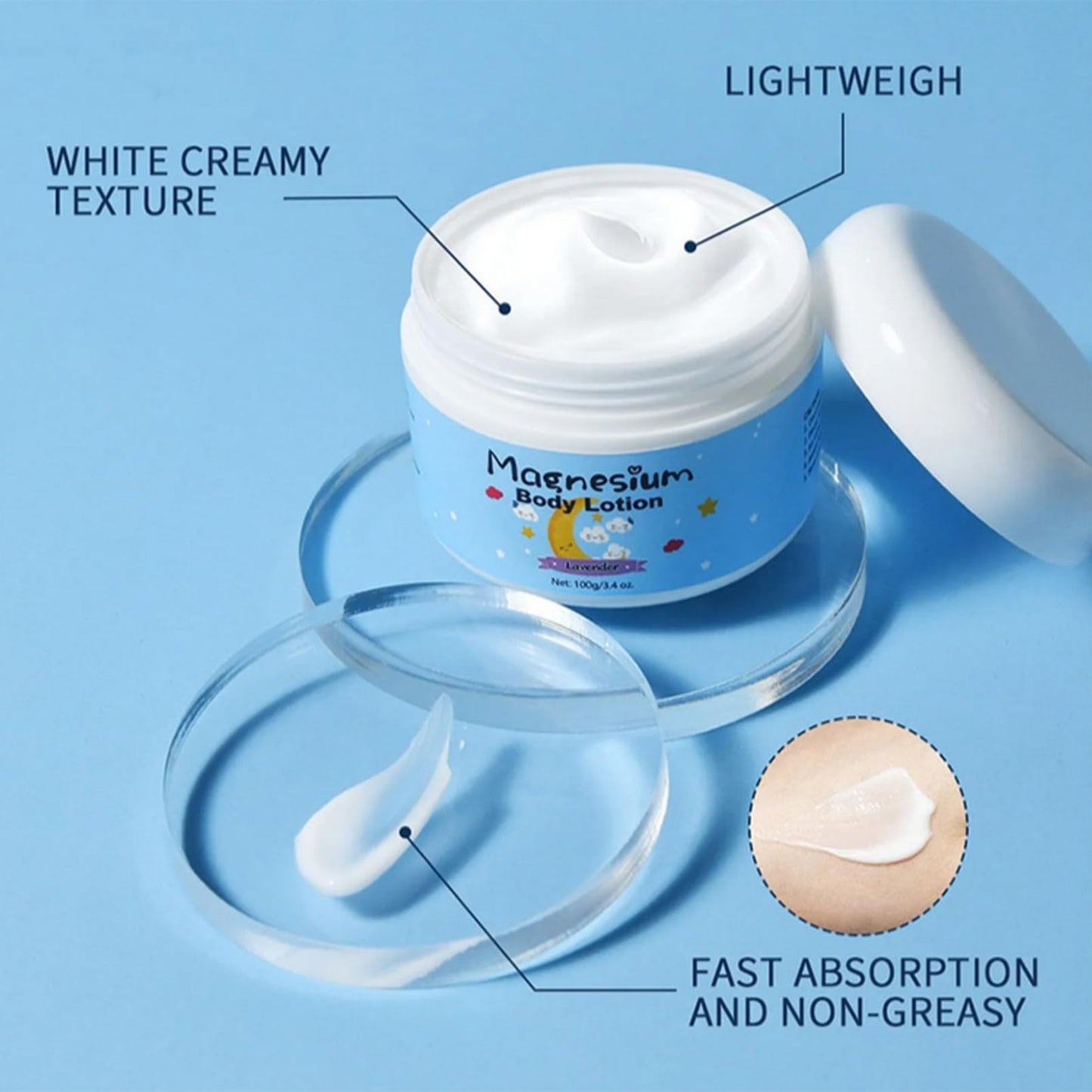 Tianyue Magnesium Body Lotion,Magnesium Sleep Cream,Magnesium Butter for Sleep,Magnesium Lotion for Kids Sleep Calm,Lmprove Sleep Quality and Relieve Anxiety,Used on Legs, Arms or Chest100g