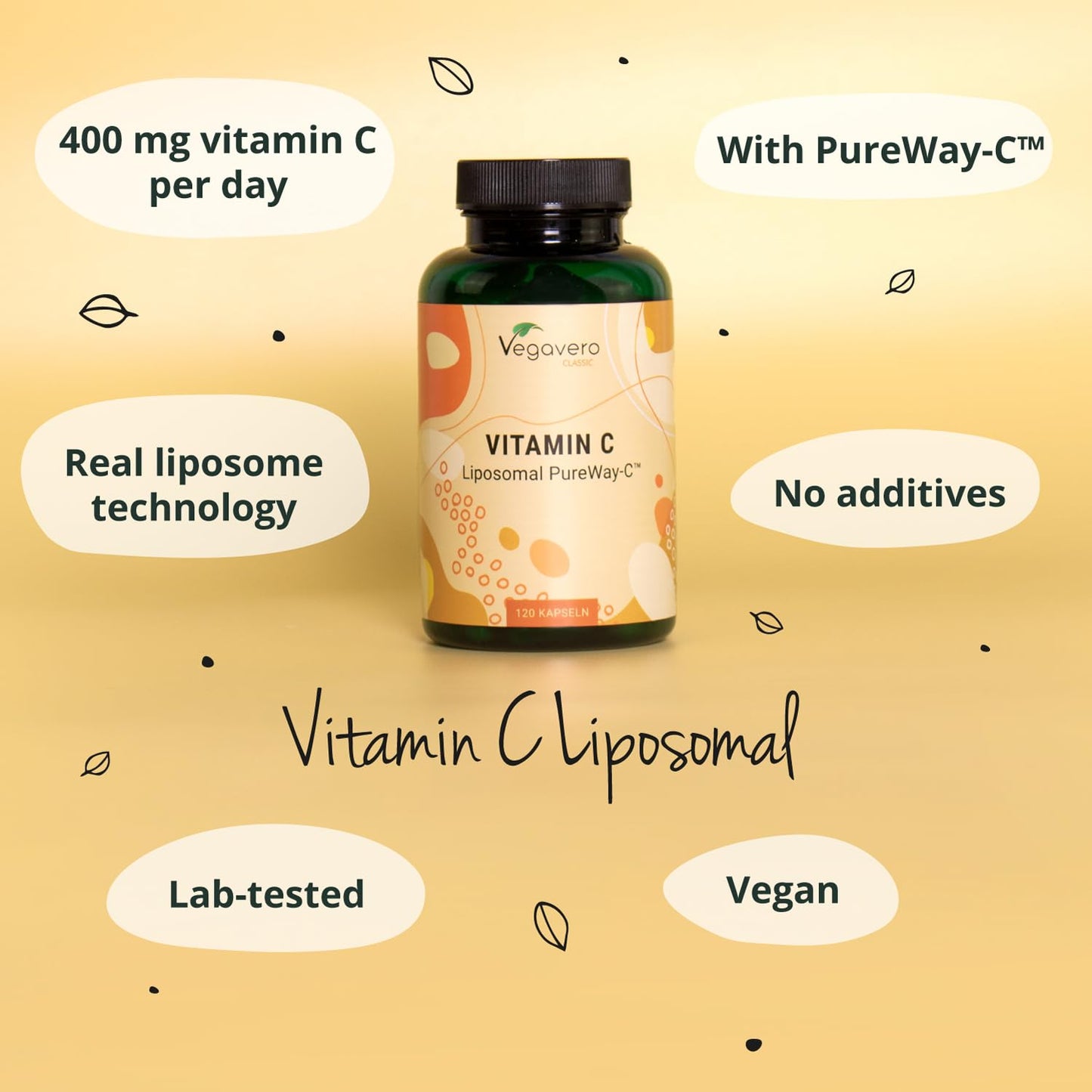 Vegavero Liposomal Vitamin C | 120 Capsules | Clinically Tested, Highly Bioavailable PureWay-C™ Liposomal VIT C | Real Liposomal Technology Phospholipids Bilayer | Vegan