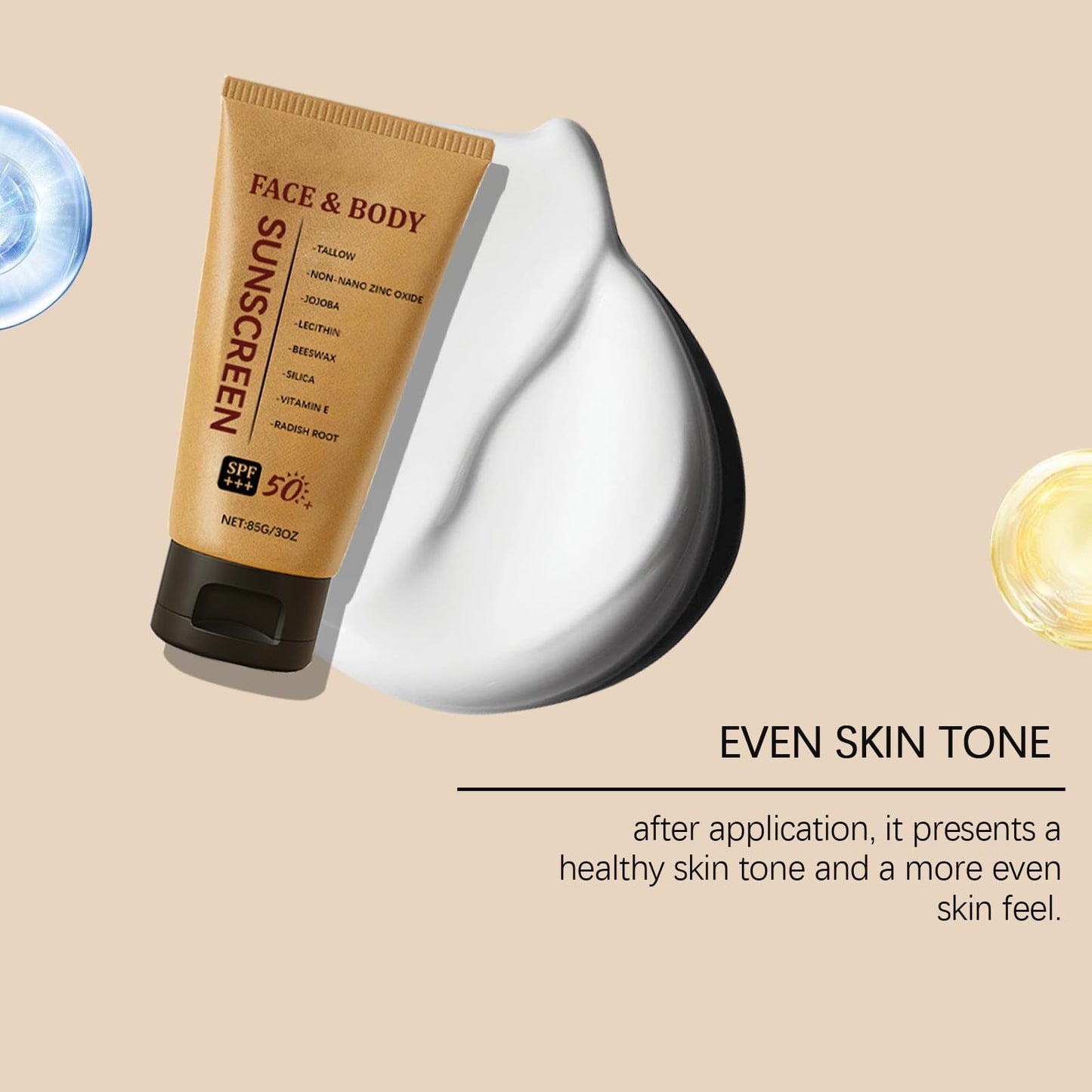 EliiSkinn Tallow Sunscreen - Beef Tallow Sunscreen SPF 50 - Face & Body Sun Cream, Natural & Lightweight Non-Greasy Formula Suitable for All Skin Types, 85g