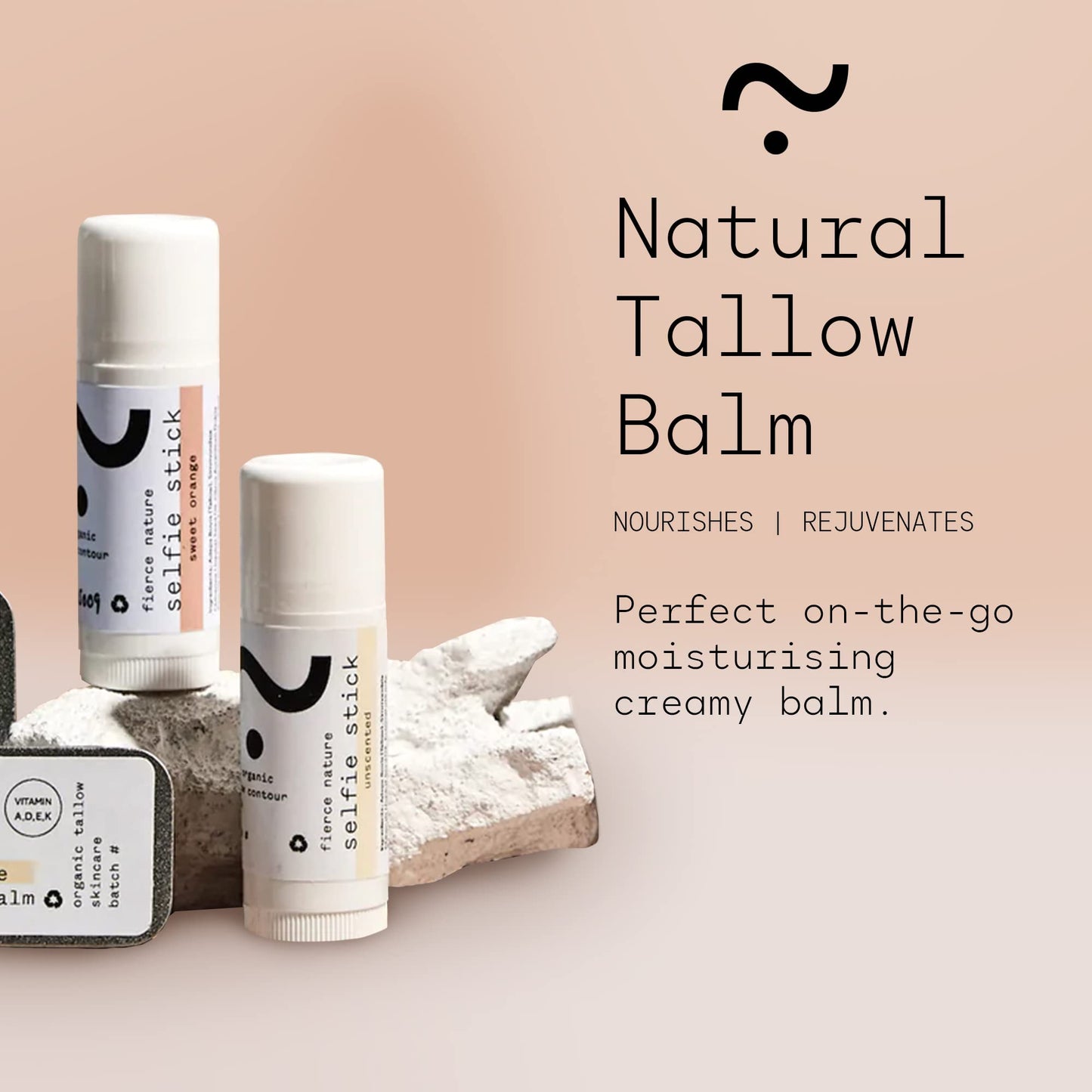 Generic Selfie Stick Tallow Balm, Bioavailable Skin Care Essential, Lip Balm, Face Care Must-Have, Vitamin-Rich Body and Face Moisturiser, Unscented, 15g - Fierce Nature