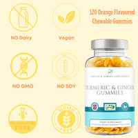 Forever & Always Supplements Turmeric Gummies & Ginger - 120 x Orange Flavoured High Strength 13500mg of Turmeric Curcumin Per Serving, 2 Months Supply Daily Gummy for Adults & Suitable for Vegans