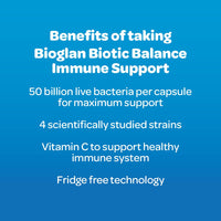 Bioglan Biotic Balance 50 Billion CFU, with Vitamin C for Digestive Health and Immune Support, Super Strength, 4 live strains, fridge free, one month supply - 30 capsules