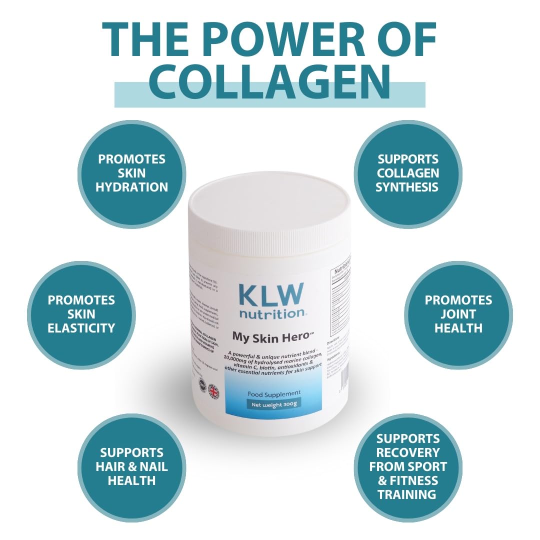 KLW Nutrition Marine Collagen Powder 10,000mg - with Vitamin C, Zinc, Biotin, Hyaluronic Acid - No fillers, sweeteners or additives - Healthy Skin & Joints - Formulated by an Award-Winning Nutritionist