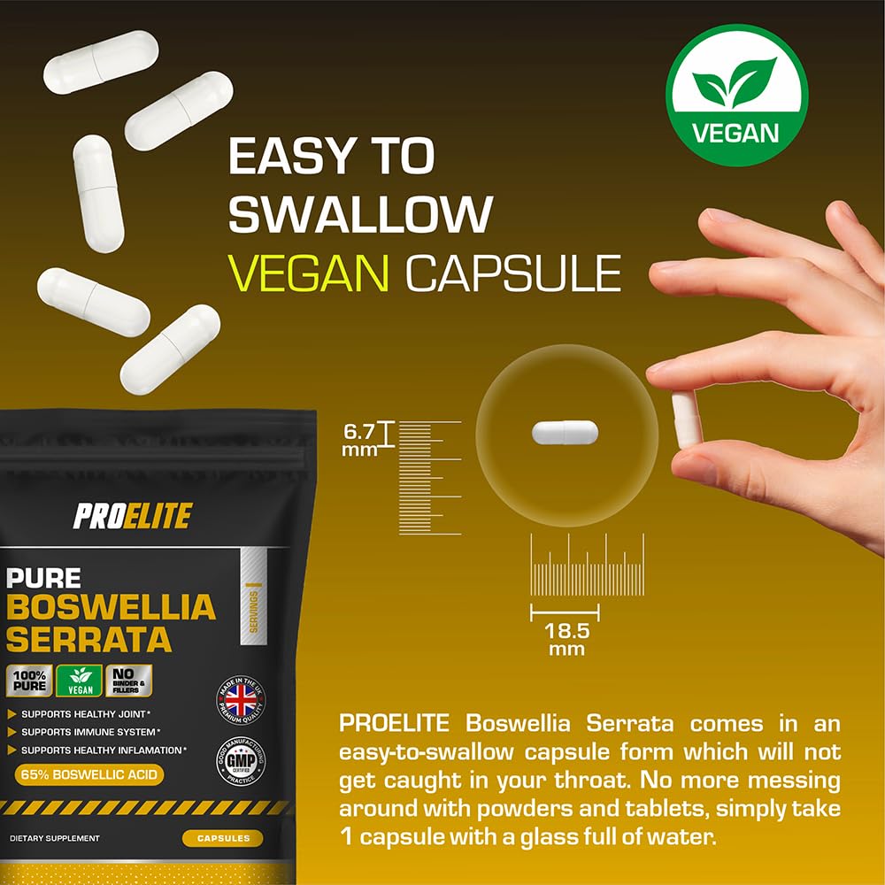 Boswellia Serrata Extract 10,000mg – 65% Boswellic Acid (500mg per Capsule) | Joint Care Supplements | 180 Capsules (6 Months Supply) | Indian Frankincense Resin | by PROELITE