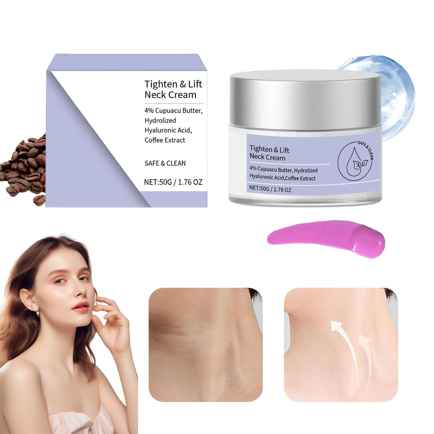 Benaewa 50ml Tighten and Lift Neck Cream, Tightening Sagging Skin Care, Pure Neck Firming Cream for All Skin Type