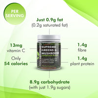 Super Greens Powder with Mushroom Large 300g 35 Nutrient Dense Superfoods 100% Natural No Added Sugar Naturally High in Fibre Protein & Vitamin C Spirulina Turmeric Wheatgrass