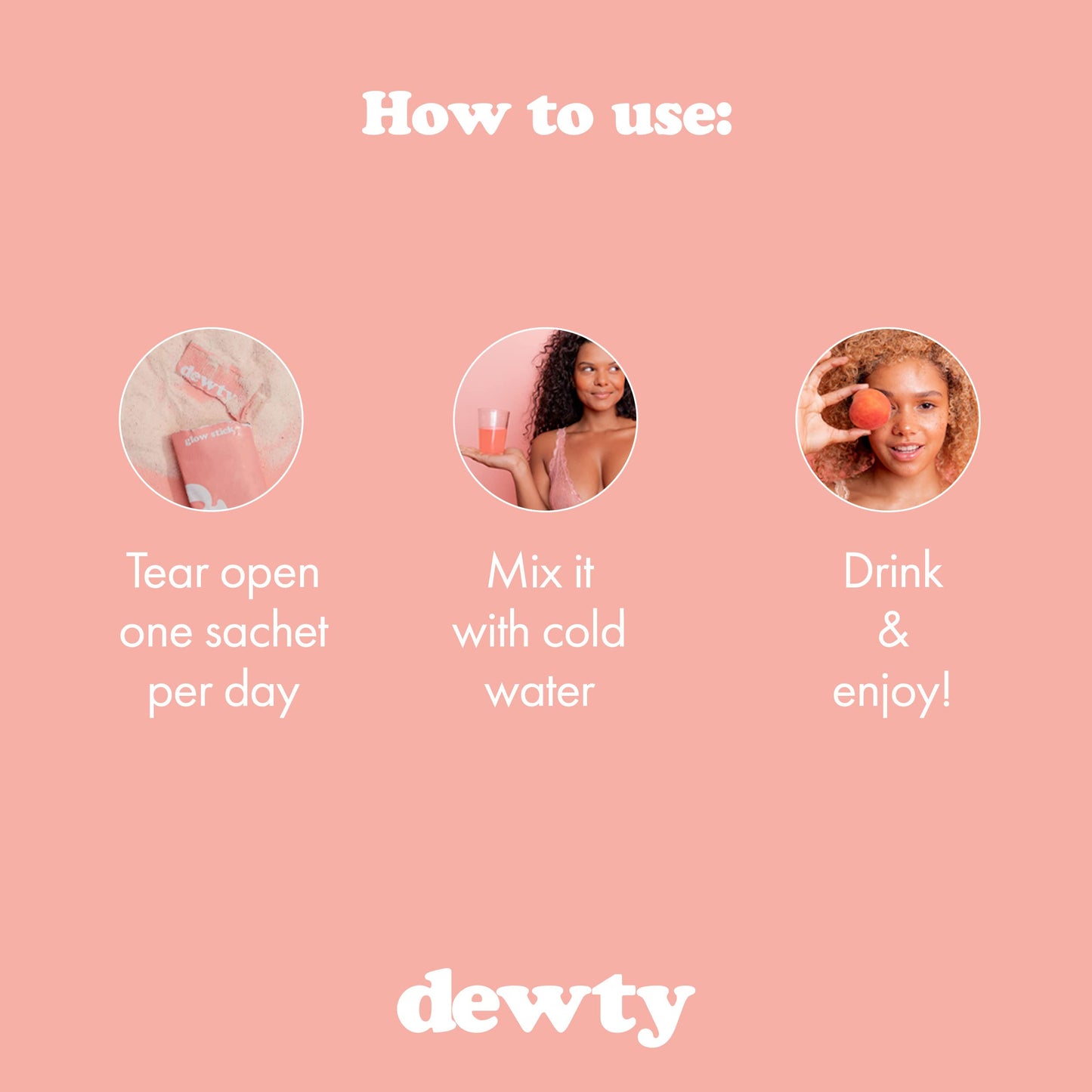 Dewty Collagen Drink - Peach Flavour Daily Collagen Supplements for Women - Individual Collagen Sachets - with Hyaluronic Acid, Biotin & Retinol, Great for Skin, Hair, Nails & Joints (14-Day)