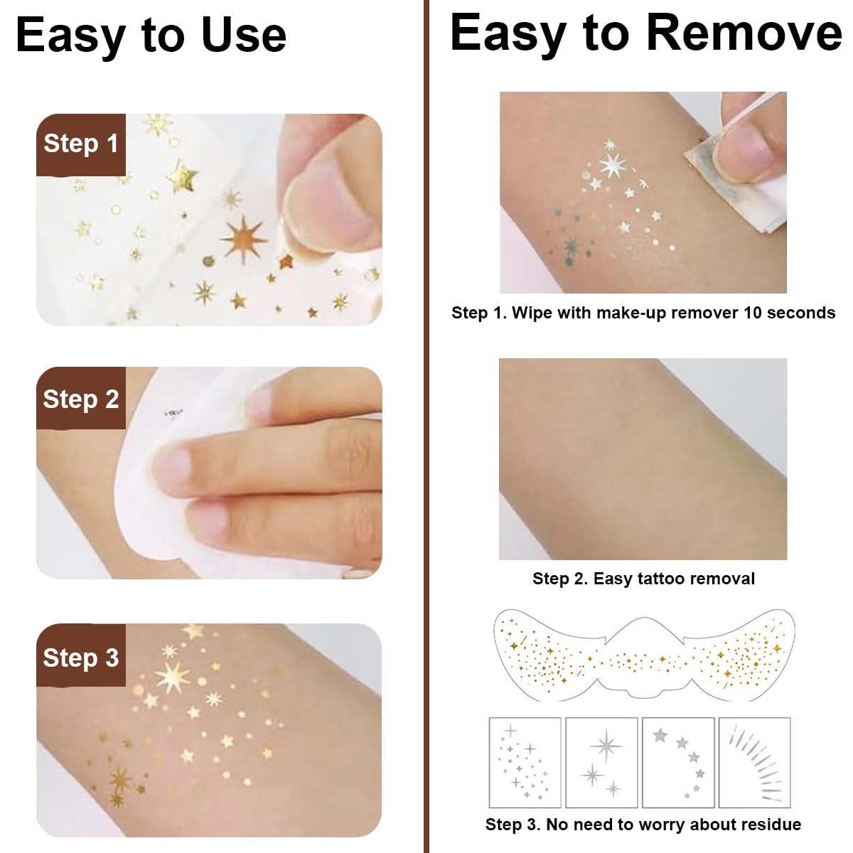Generic 6 PCS Glitter Freckles Face Tattoo, Gold Glitter Fake Freckles Sticker, Temporary Face Tattoos for Women and Kids, Freckle Makeup Accessories for Make Up Festival-Style-2