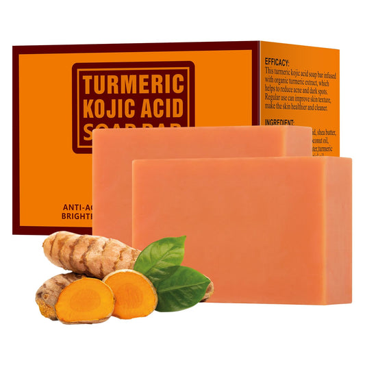 IREV Turmeric Soap with Kojic Acid, Turmeric Soap Bar For Face and Body, Kojic Acid Soap For Dark Spot Remover Brightening Turmeric Soap Bar for Acne Face Bar For Cleansing Exfoliating Wash 200g