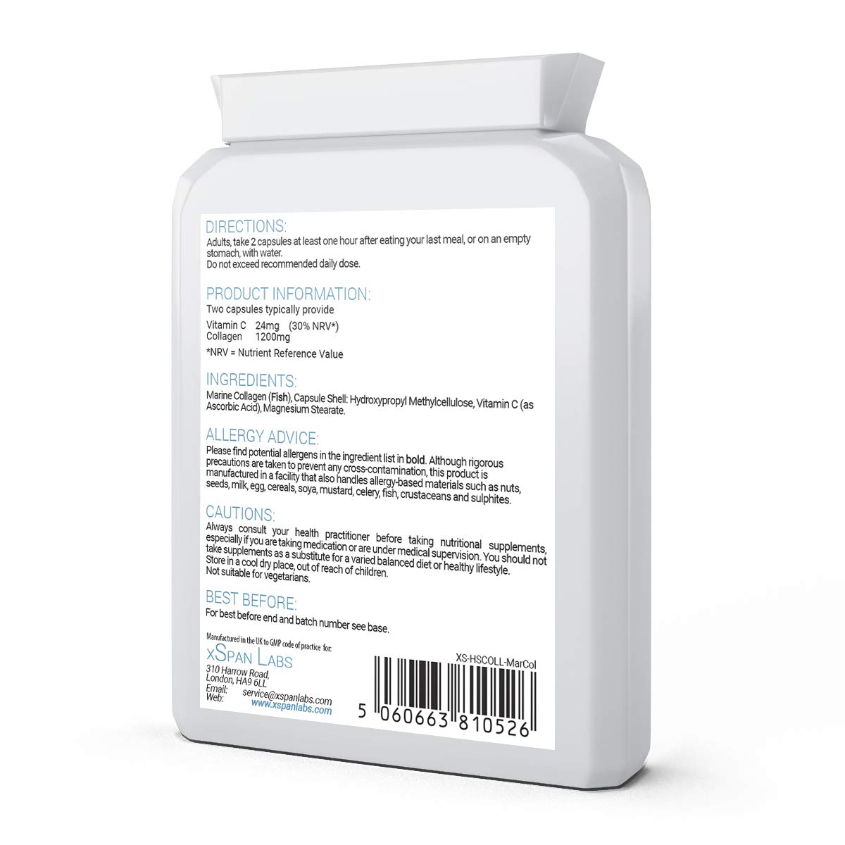 Marine Collagen 600mg 60 Capsules - Highly Bioavailable Naticol® Type 1 Produced by enzymatic hydrolysis ensuring The Highest Levels of oligopeptides with Maximum Purity
