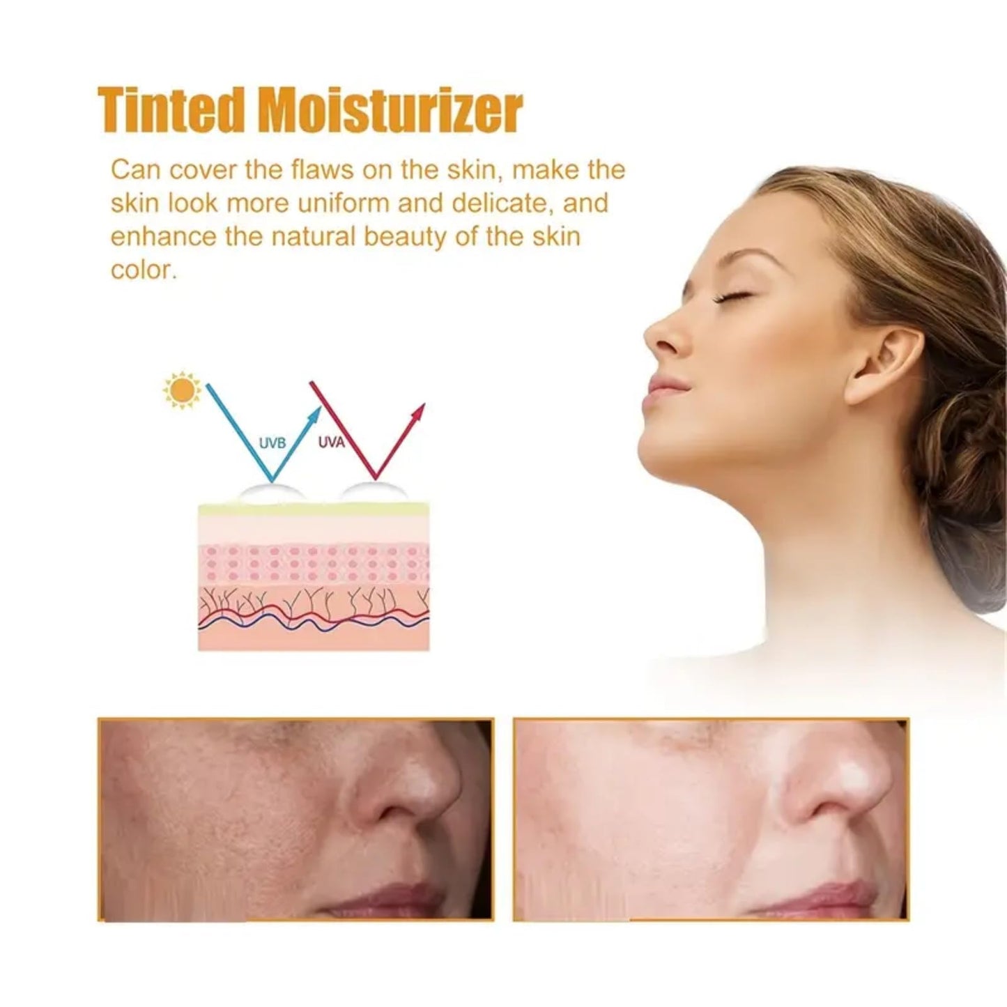 Jinjiar 4 in 1 Moisturizing Full Coverage Liquid Foundation,Sunscreen Serum Spf 50 Foundation,Color Correcting Primer with Spf 50+,Skin Tint Foundation,Face Suncream,Found-ation Matte,Waterproof Found-ation