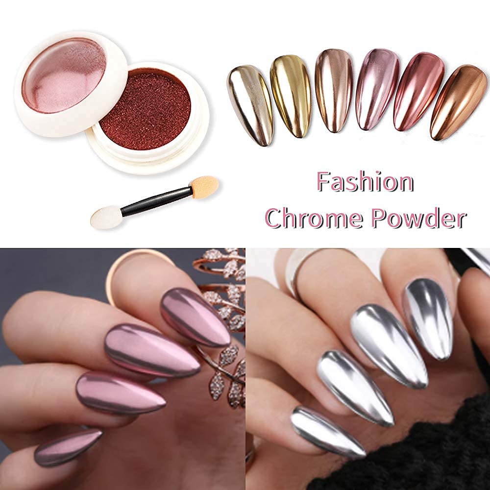 BISHENGYF 6 Box Rose Gold Chrome Nail Powder, Metallic Nail Art Pigment Powder Set, Shiny Nail Glitter Powder with Magic Mirror Effect for Nail Art Design Decoration.