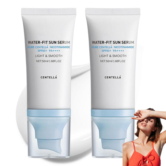 ChicNana Centella Sunscreen, Fit Sun Serum-Cica Wather, Lightweight Spf 50+ Pa++++, Hydrating & Soothing Korean Sunscreen (50ml*2)
