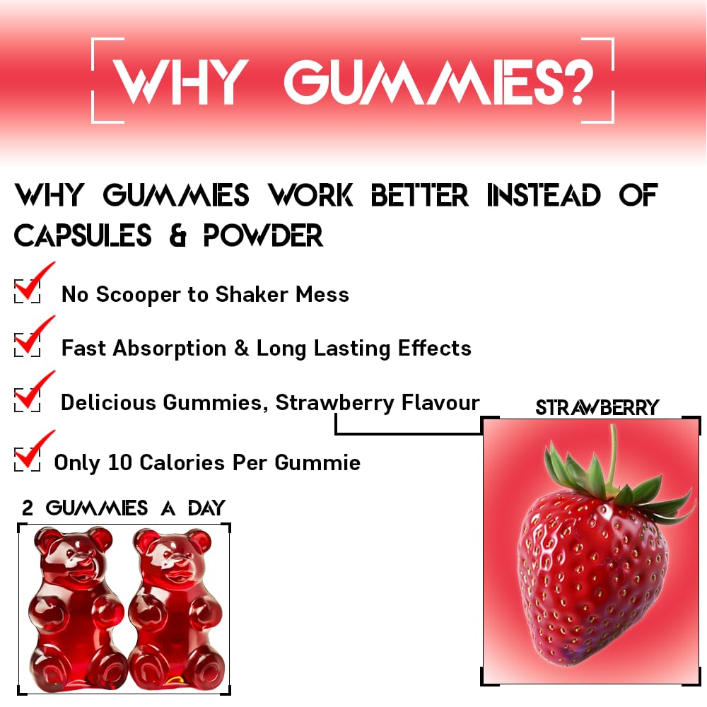 Edges Pre-Workout Gummies 60 Guarana Gummies for Men & Women - Guarana Energy Gummies - Strawberry Flavoured Pre-Workout - Gym Supplement - with B12 Vitamins, Lion's Main and Maca Root