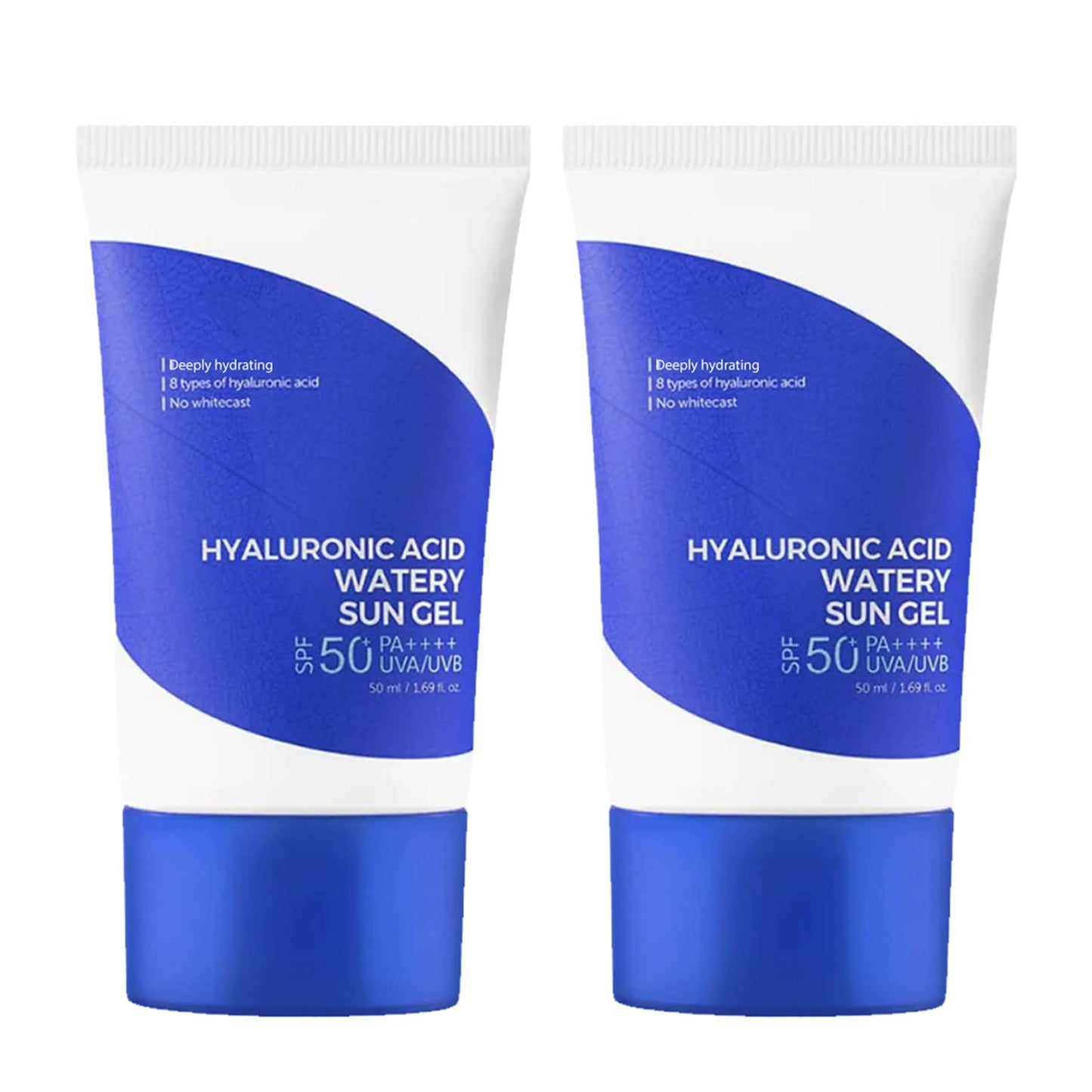 Korean Sunscreen, Hyaluronic Acid Watery Sun Gel SPF 50+ PA++++, SPF 50 Face Moisturiser with No White Cast, Waterproof Body & Face Sunscreen (2pcs)