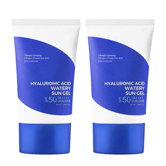 Korean Sunscreen, Hyaluronic Acid Watery Sun Gel SPF 50+ PA++++, SPF 50 Face Moisturiser with No White Cast, Waterproof Body & Face Sunscreen (2pcs)