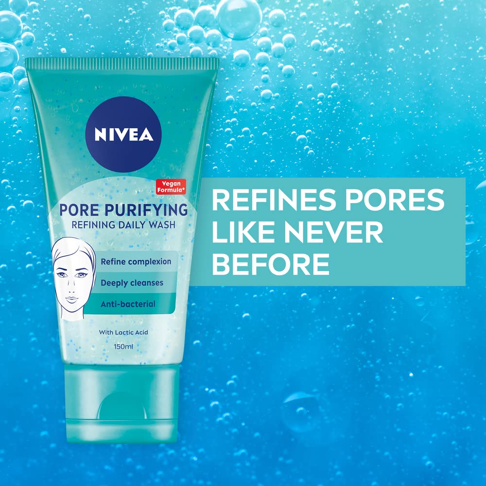 NIVEA PURIFY PORES Daily Wash Scrub (150 ml), Purifying Face Scrub, Facial Scrub Prevents Blackheads, Exfoliating Scrub with Natural Magnolia Extract and Lactic Acid