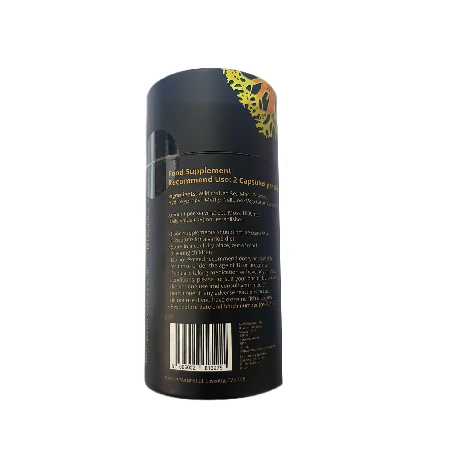 Gordon Watkins Sea Moss Capsules (1000mg per Day) | 60 Vegan Capsules | Wildcrafted Sea Moss from Grenada (Also Known as Irish Moss) | Non GMO | Dr Sebi Approved (Sea Moss)