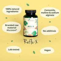 Vegavero Reflu-X Complex | Natural Antacid | Stomach Capsules for Reflux and Gastritis | with Mucosave®, Olive Leaf Extract, Sodium Alginate, Chamomile | NO Additives | 120 Capsules | Vegan
