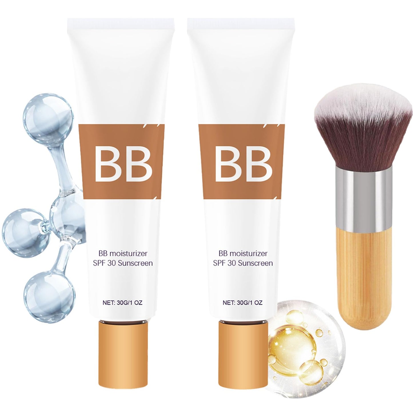 SHEBEEDO 2Pcs BB Blur Tinted Moisturizer with Brush, BB Cream Tinted Moisturiser, BB Tinted Moisturiser Spf30+, BB Cream Tinted Moisturizer with Broad Medium Spectrum,Hydrates & Smooths Your Skin(Natural)