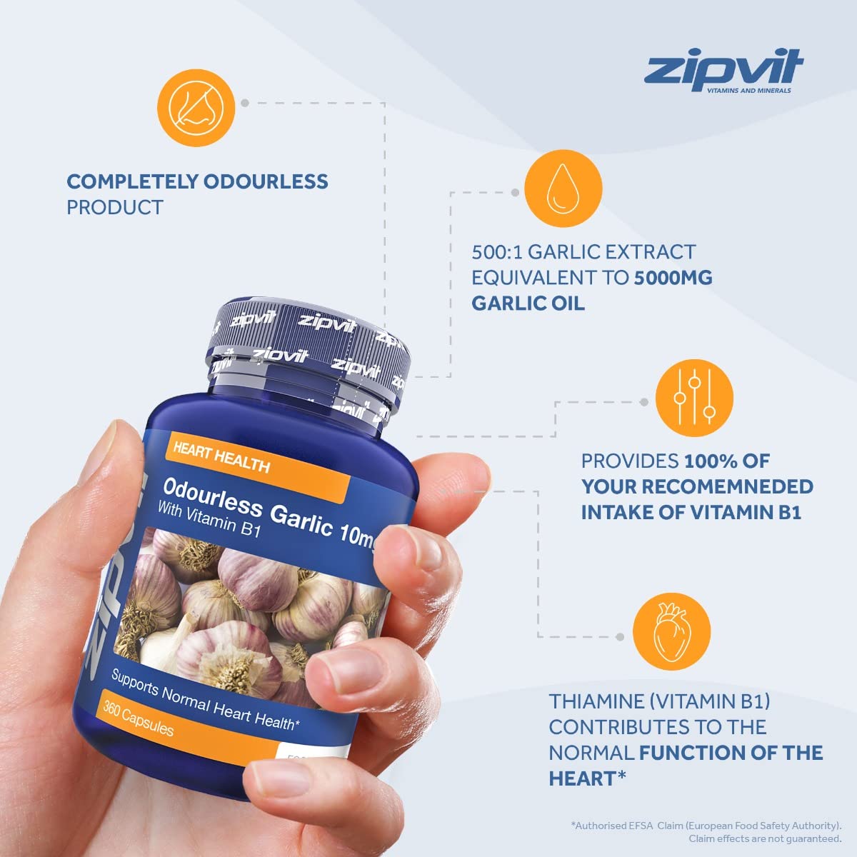Zipvit Garlic Odourless 10mg Capsules, 360 Pack. 1 a Day Formula. Made in UK. 12 Months Supply.