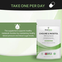 Bodygenix Choline & Inositol Capsules - 1000mg Healthy Skin Brain Health & Metabolic Support Food Supplement - Natural Vegan Friendly 30 Capsules, 1 Month Supply