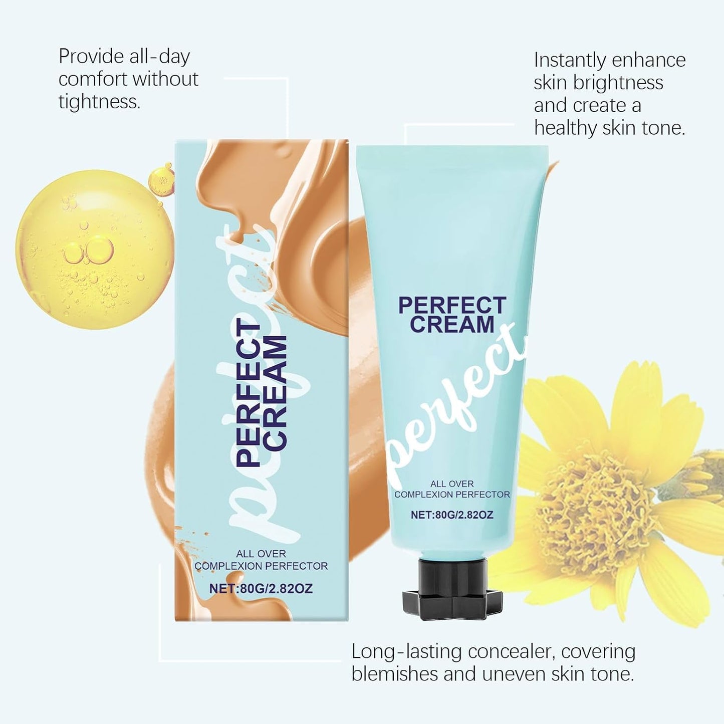 ALLILUYAA 2pcs All Over Complexion Perfector, 80g Perfect CC Cream Skin Tint Body Coverage Perfector, Long-Lasting, Evens Skin Tone and Light Foundation, Waterproof & Transfer-Resistant