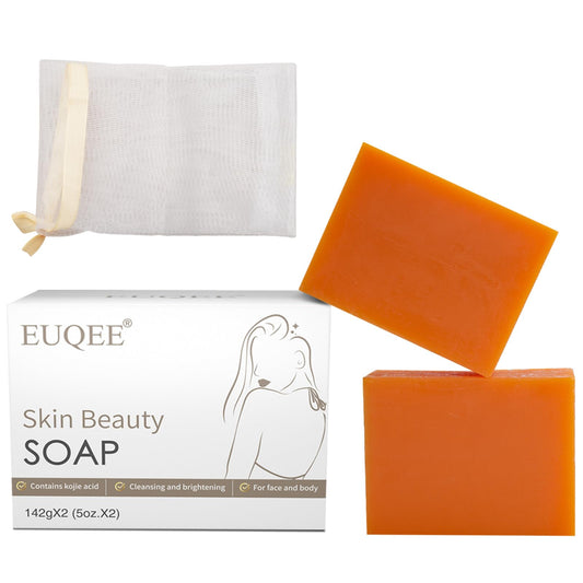 EUQEE Glutathione Kojic Acid Soap, Glutathione Soap Bars with Glutathione, Collagen, Vitamin C for Hyperpigmentation Reduce the Appearance of Fine Lines and Wrinkles with a Foaming Net (2x142g)