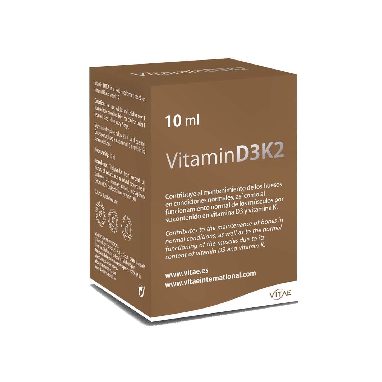 Vitae Vitamin D3K2 10ml | Food Supplement in Drops' Format | Bone Health and Strengthen The Immune System | Muscle and Joint Care