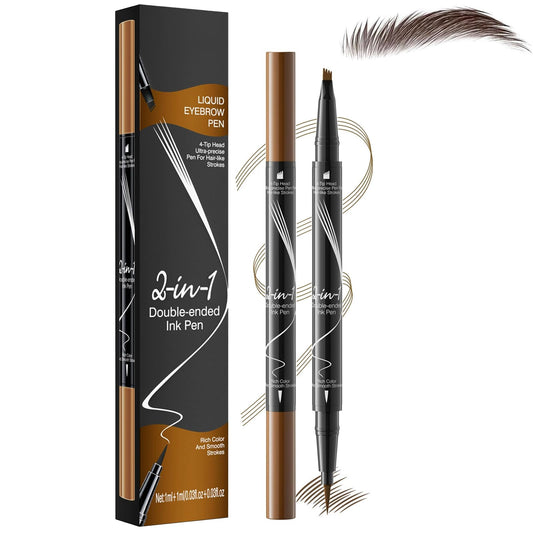 Shengqialun Eyebrow Pencil Light Brown, Microblading Eyebrow Pen Waterproof And Long-Lasting, Brow Pencil With Micro-4 Fork Tip, Precise Microblade Eyebrow Pen Duel-Ended 2 In 1 Naturally
