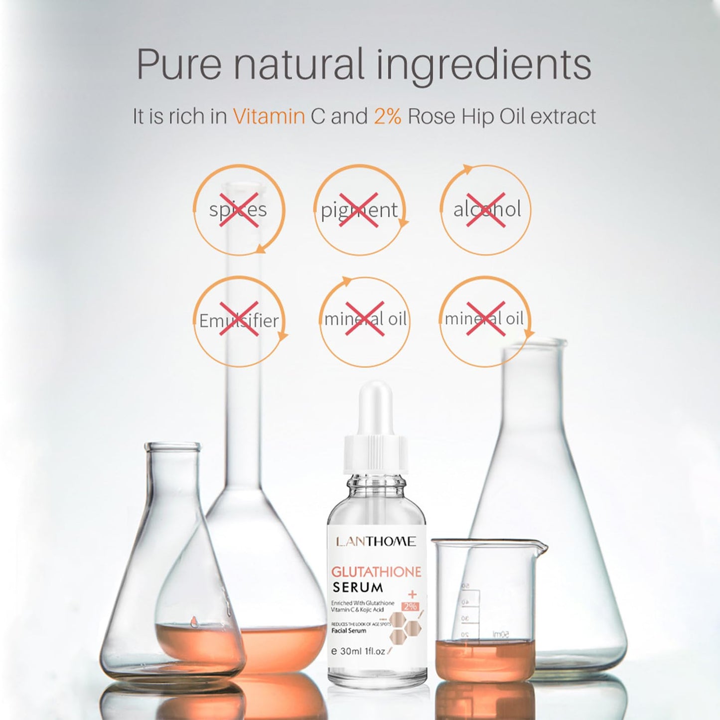 Glutathione Serum with Kojic Acid & Vitamin C - Nicotinamide Serum for Face for Hydrated - Face Serum Reduce Dark Spot Shrink Pores& Improve Skin Tone,(2pcs)