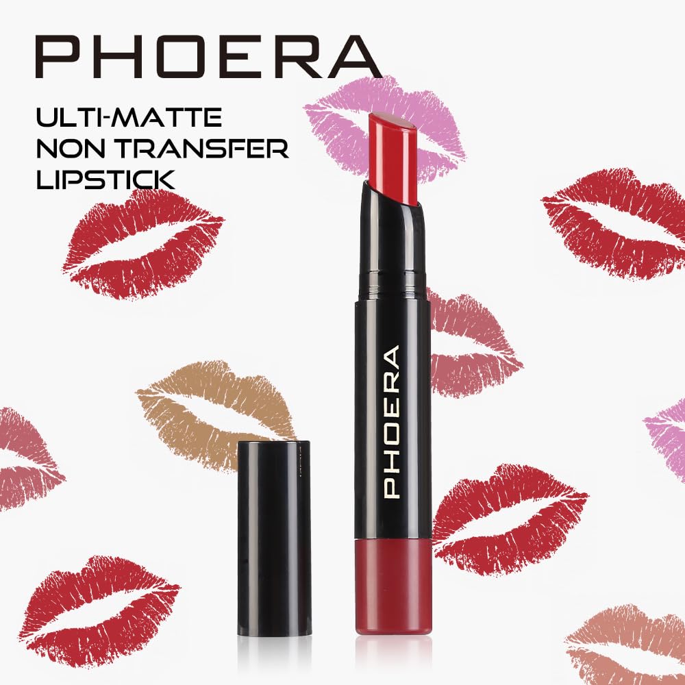 Phoera PHOERA Ultra Matte Non-Transfer Lipstick, 24hr Long-Lasting, Waterproof, Smudge Resistant, High-Intensity Colour, Creamy Matte, Hypoallergenic (302 JANET)