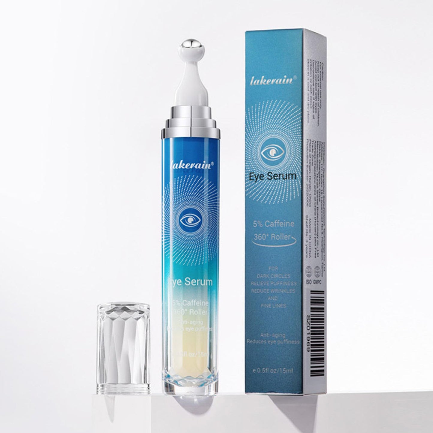 Grospe 5% Caffeine Eye Serum for Dark Circles and Puffy Eyes with 360° Massage Ball Reduces Fine Lines Anti-Wrinkle Firming Eye Serum 15ml